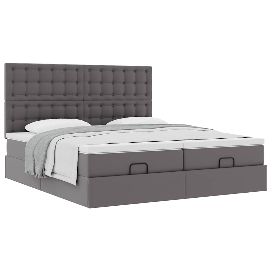Struttura Letto Pouf con Materassi Grigio 180x200 cm Similpelle 3313657