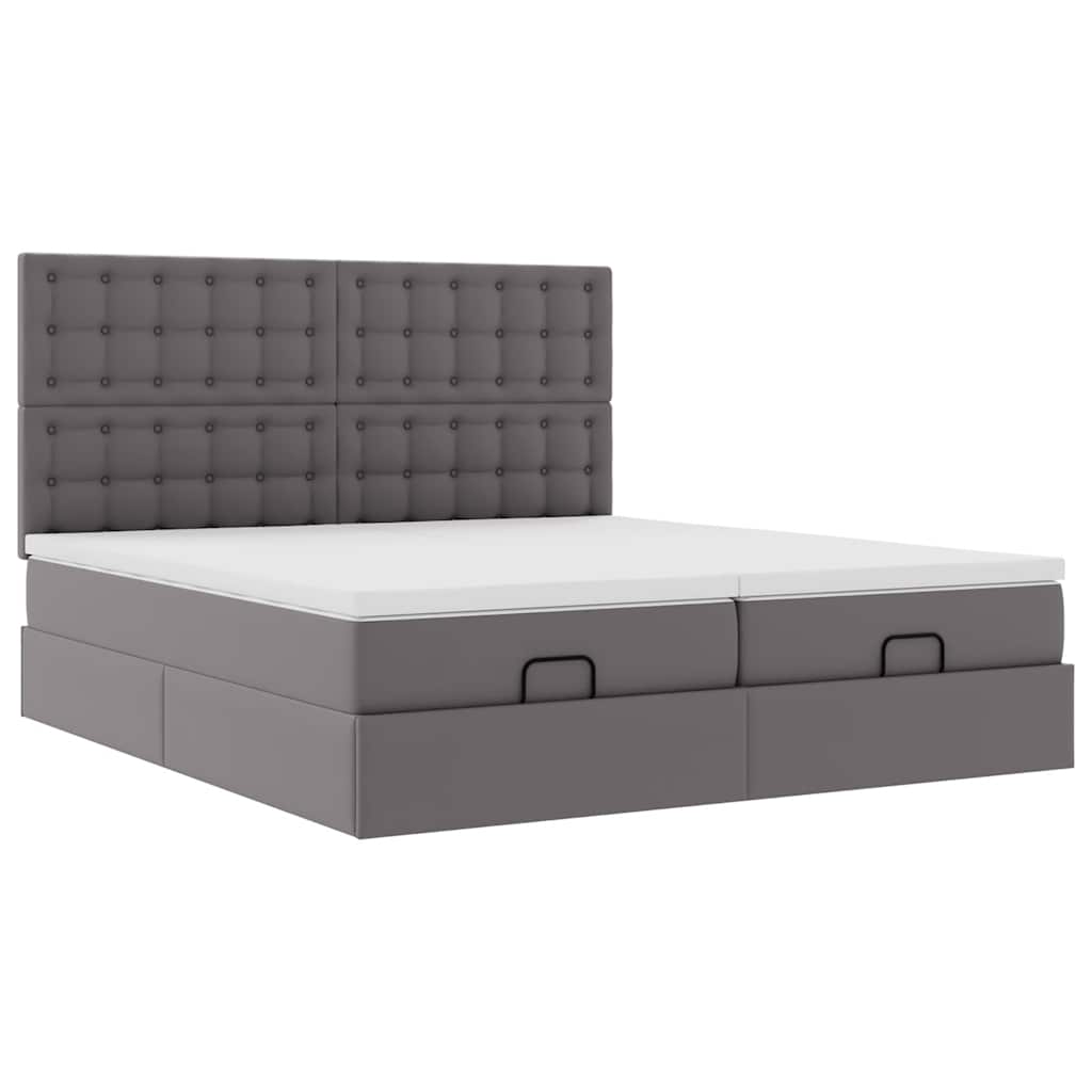 Struttura Letto Pouf con Materassi Grigio 180x200 cm Similpelle 3313657