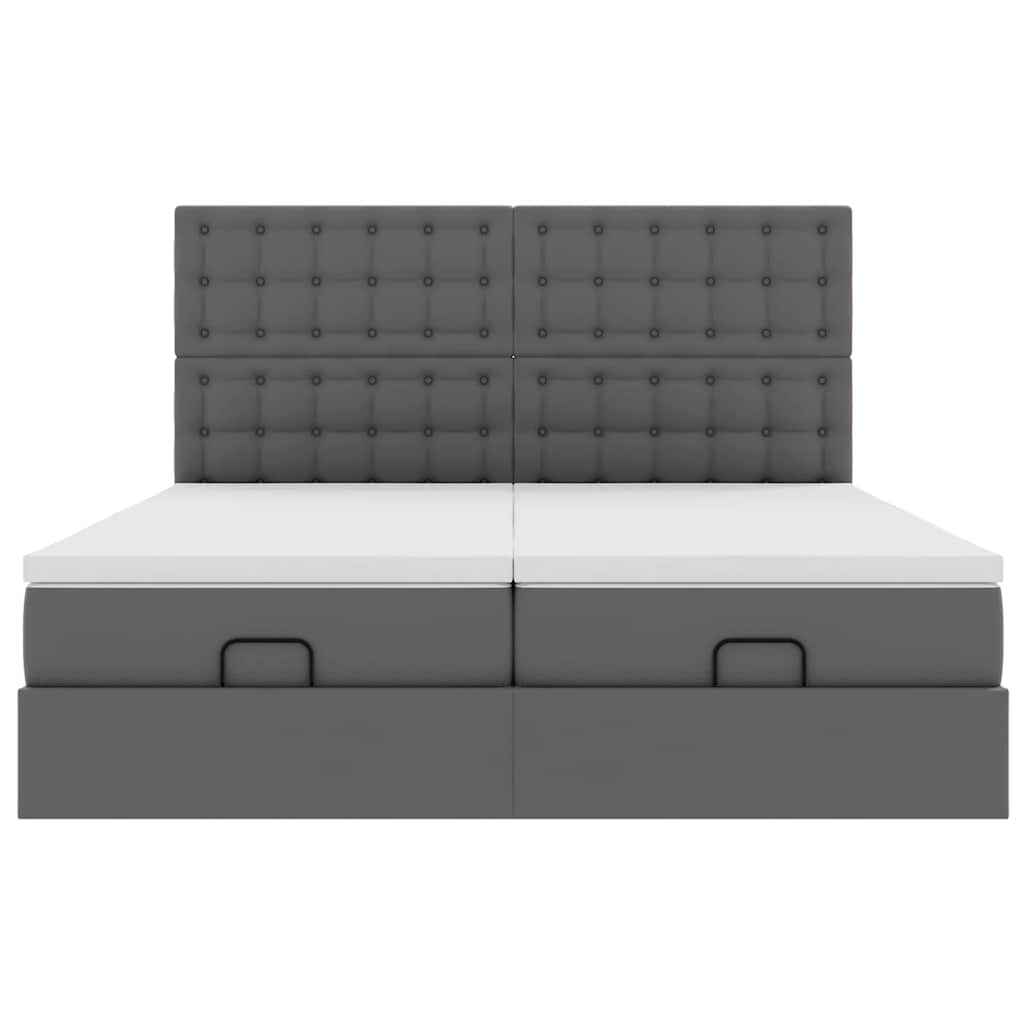 Struttura Letto Pouf con Materassi Grigio 180x200 cm Similpelle
