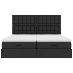 vidaXL Struttura Letto Pouf con Materassi Nero 200x200 cm Similpelle