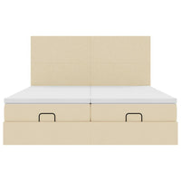 Struttura Letto Pouf con Materassi Crema 200x200 cm in Tessuto