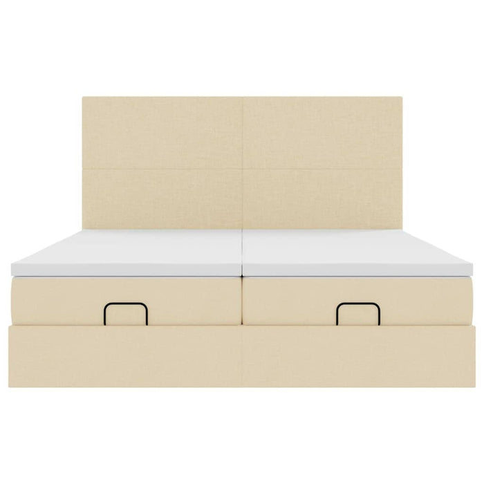 Struttura Letto Pouf con Materassi Crema 200x200 cm in Tessuto