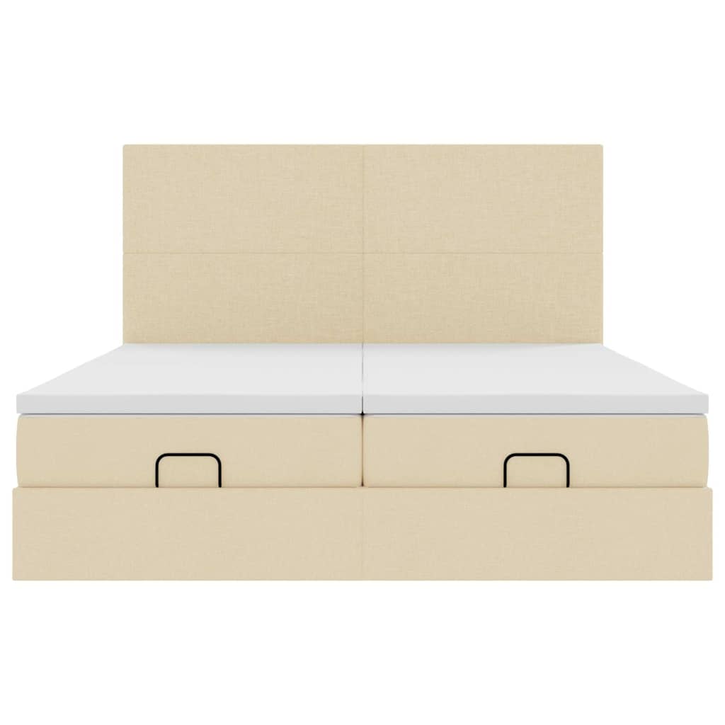 Struttura Letto Pouf con Materassi Crema 200x200 cm in Tessuto 3313683