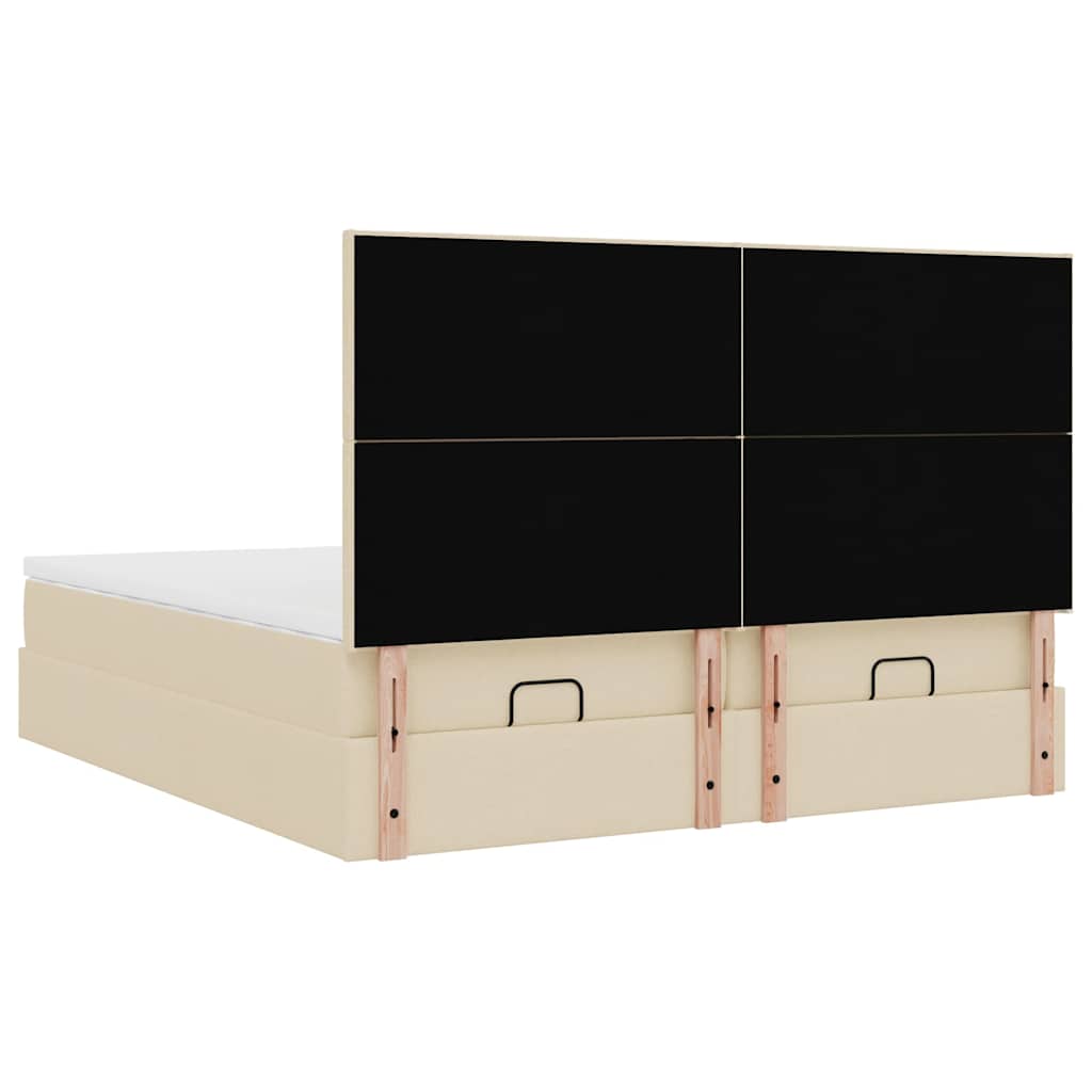 Struttura Letto Pouf con Materassi Crema 200x200 cm in Tessuto 3313683