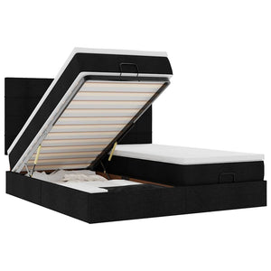 Struttura Letto Pouf con Materassi Nero 200x200 cm in Tessuto 3313701