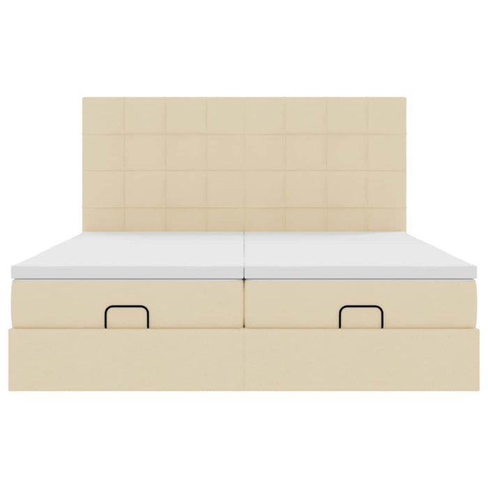 Struttura Letto Pouf con Materassi Crema 200x200 cm in Tessuto