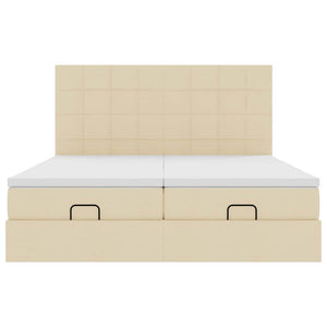 Struttura Letto Pouf con Materassi Crema 200x200 cm in Tessuto 3313704