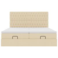 Struttura Letto Pouf con Materassi Crema 200x200 cm in Tessuto