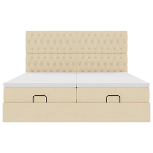 Struttura Letto Pouf con Materassi Crema 200x200 cm in Tessuto