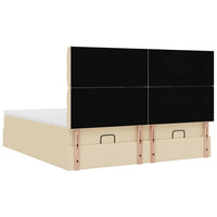 Struttura Letto Pouf con Materassi Crema 200x200 cm in Tessuto