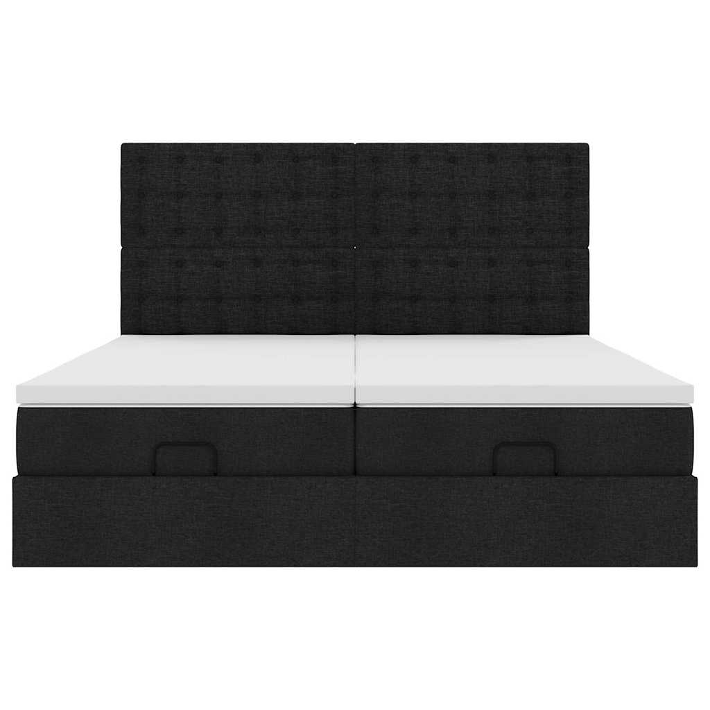 Struttura Letto Pouf con Materassi Nero 200x200 cm in Tessuto 3313743