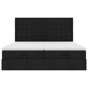 Struttura Letto Pouf con Materassi Nero 200x200 cm in Tessuto 3313743