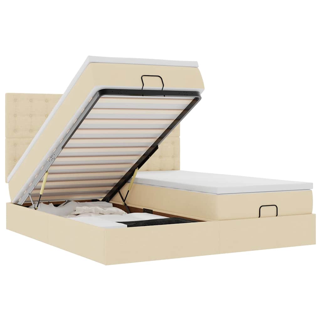 Struttura Letto Pouf con Materassi Crema 200x200 cm in Tessuto 3313746