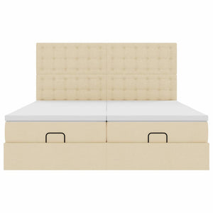 Struttura Letto Pouf con Materassi Crema 200x200 cm in Tessuto 3313746