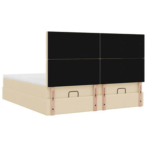 Struttura Letto Pouf con Materassi Crema 200x200 cm in Tessuto 3313746