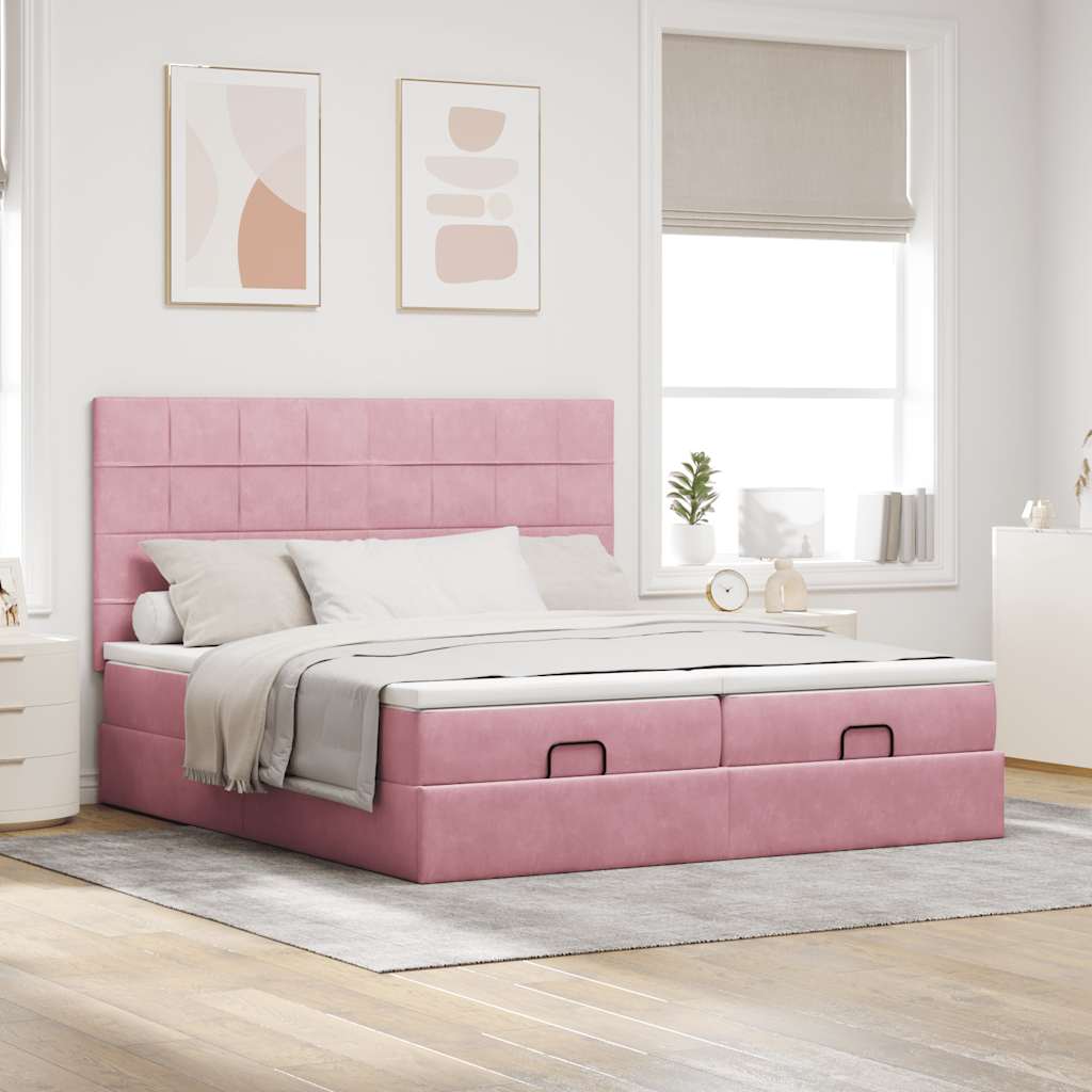 vidaXL Struttura Letto Pouf con Materassi Rosa 200x200 cm Velluto