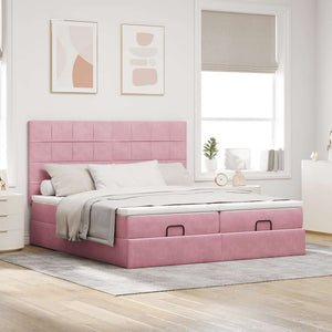 vidaXL Struttura Letto Pouf con Materassi Rosa 200x200 cm Velluto