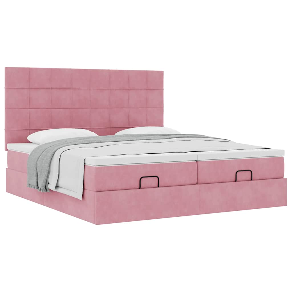 vidaXL Struttura Letto Pouf con Materassi Rosa 200x200 cm Velluto