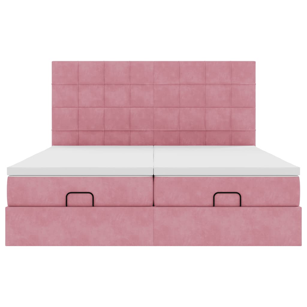 vidaXL Struttura Letto Pouf con Materassi Rosa 200x200 cm Velluto