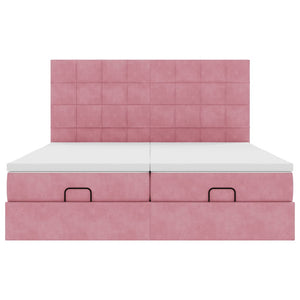 vidaXL Struttura Letto Pouf con Materassi Rosa 200x200 cm Velluto