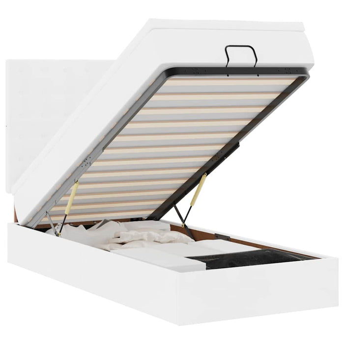 Struttura Letto Pouf con Materasso Bianco 90x190 cm Similpelle 3313826