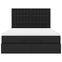 Struttura Letto Pouf con Materasso Nero 140x200 cm Similpelle