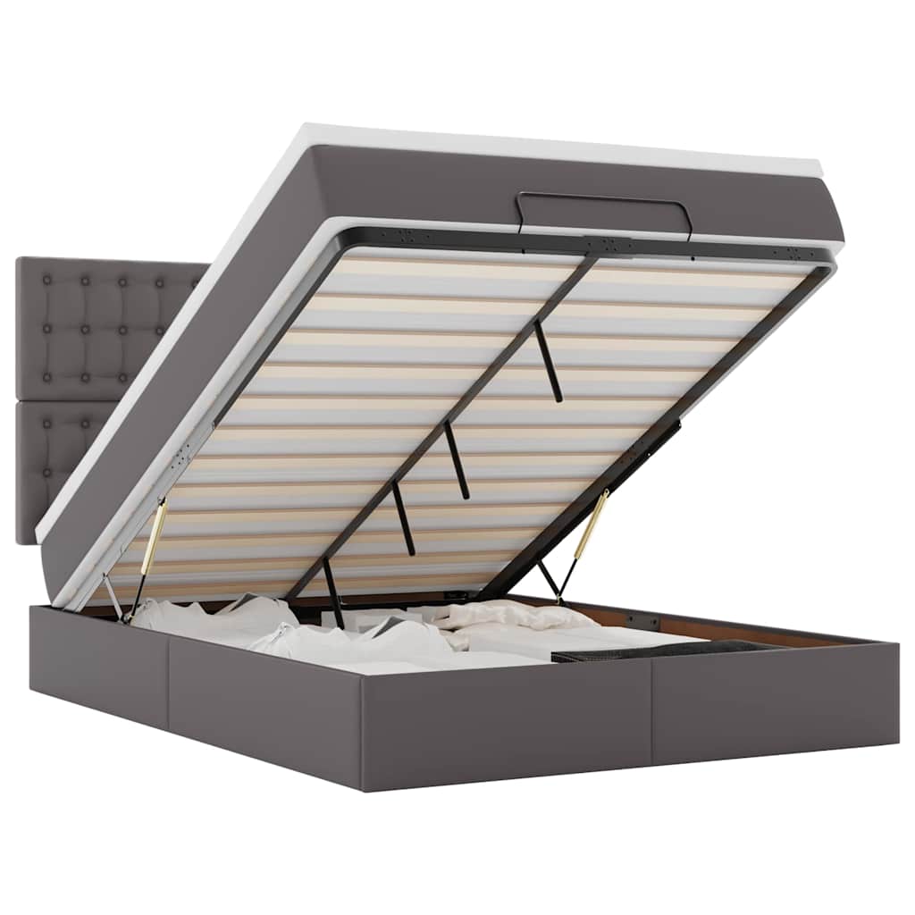 vidaXL Struttura Letto Pouf con Materasso Grigio 140x200 cm Similpelle