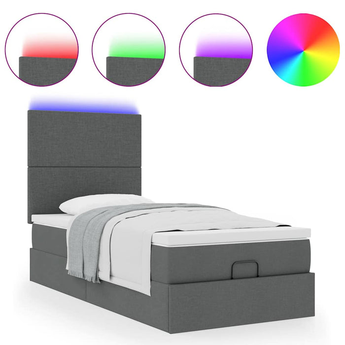 vidaXL Pouf Letto con Materasso e LED Grigio Scuro 80x200cm in Tessuto
