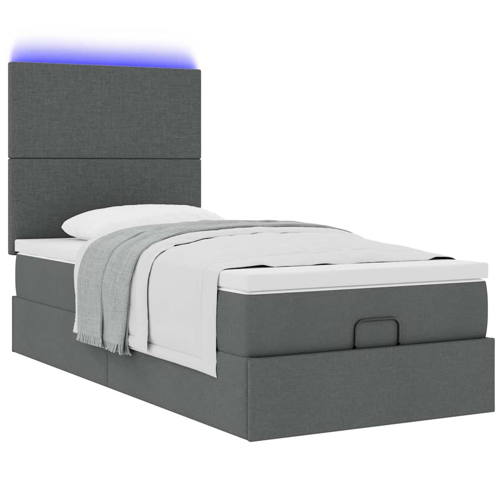 vidaXL Pouf Letto con Materasso e LED Grigio Scuro 80x200cm in Tessuto
