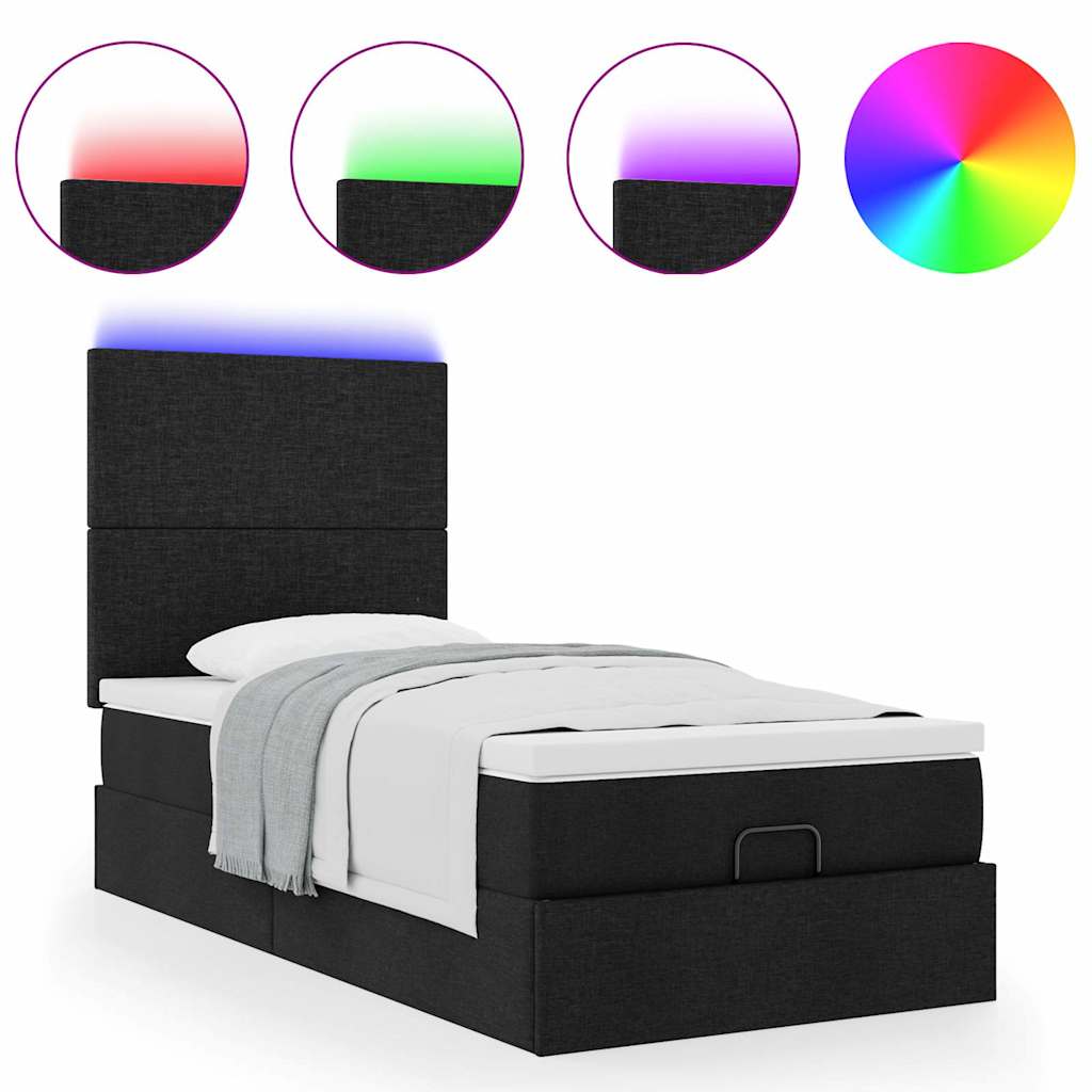 Pouf Letto con Materasso e LED Nero 80x200cm in Tessuto 3313880