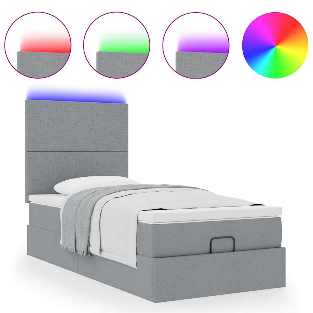 vidaXL Pouf Letto con Materasso e LED Grigio Chiaro 90x200 cm Tessuto