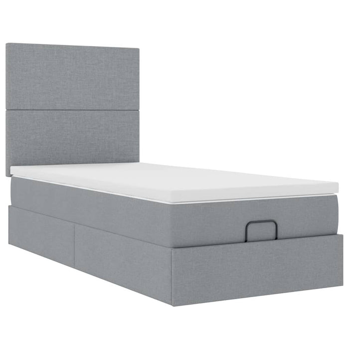 vidaXL Pouf Letto con Materasso e LED Grigio Chiaro 90x200 cm Tessuto