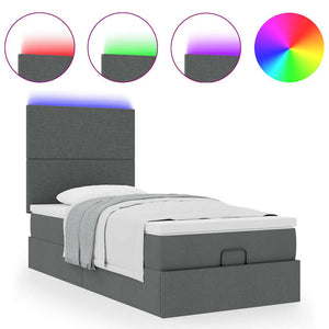 vidaXL Pouf Letto con Materasso e LED Grigio Scuro 90x200 cm Tessuto