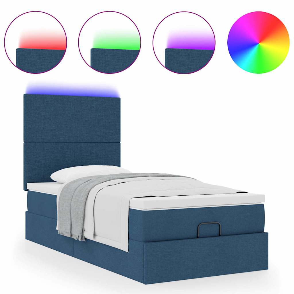 vidaXL Pouf Letto con Materasso e LED Blu 90x200 cm in Tessuto