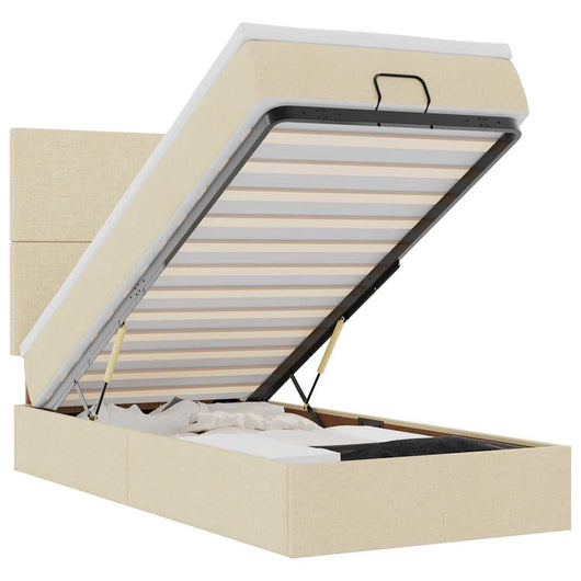 Struttura Letto Pouf con Materasso Crema 100x200 cm in Tessuto 3313904