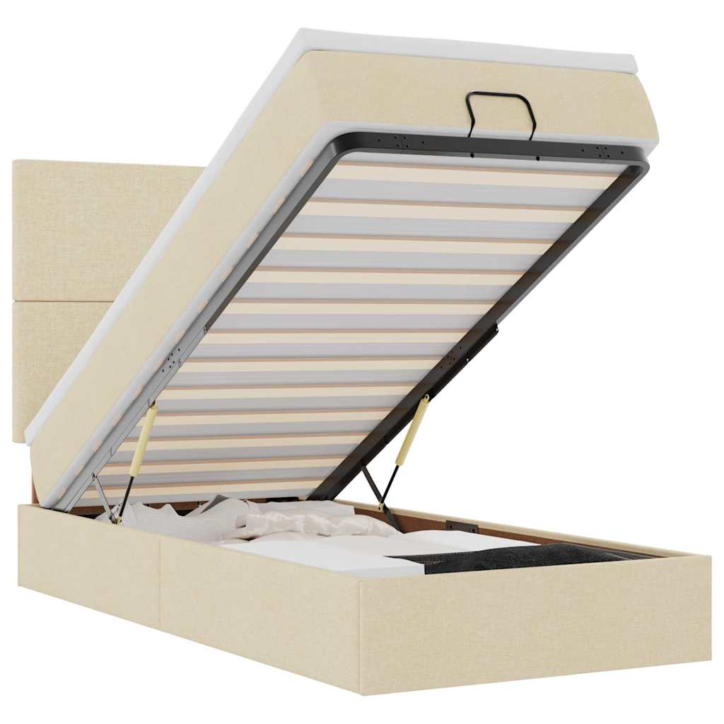 Struttura Letto Pouf con Materasso Crema 100x200 cm in Tessuto