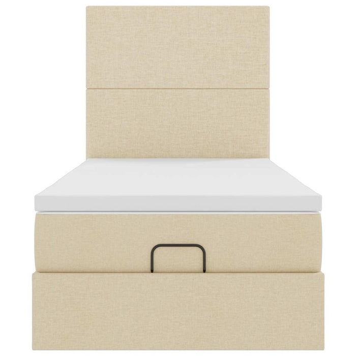 Struttura Letto Pouf con Materasso Crema 100x200 cm in Tessuto