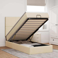 Struttura Letto Pouf con Materasso Crema 100x200 cm in Tessuto 3313904