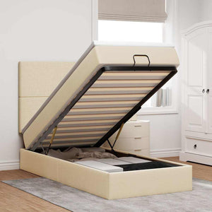 Struttura Letto Pouf con Materasso Crema 100x200 cm in Tessuto