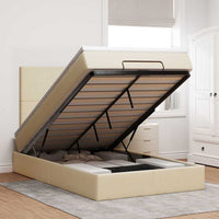 Struttura Letto Pouf con Materasso Crema 120x190 cm in Tessuto 3313911