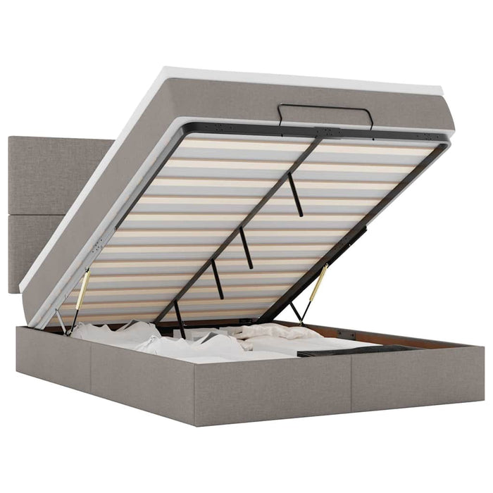 Struttura Letto Pouf con Materasso Tortora 140x190 cm Tessuto 3313924