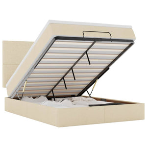 Struttura Letto Pouf con Materasso Crema 140x190 cm in Tessuto