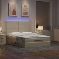 Struttura Letto Pouf con Materasso Crema 140x190 cm in Tessuto