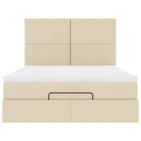 Struttura Letto Pouf con Materasso Crema 140x190 cm in Tessuto