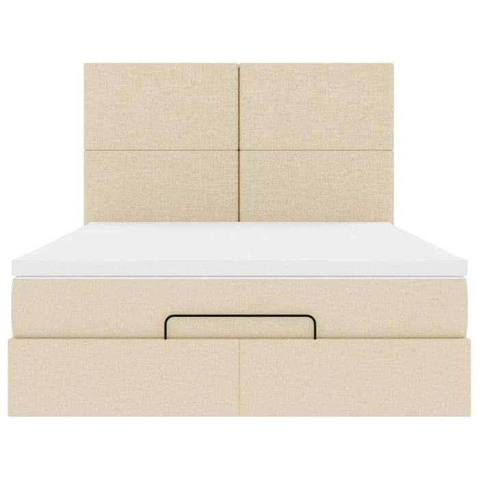 Struttura Letto Pouf con Materasso Crema 140x190 cm in Tessuto