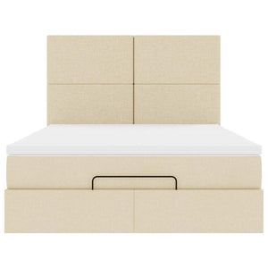 Struttura Letto Pouf con Materasso Crema 140x200 cm in Tessuto 3313932