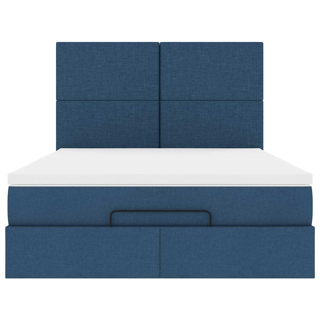 Struttura Letto Pouf con Materasso Blu 140x200cm in Tessuto 3313933