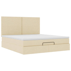 Struttura Letto Pouf con Materasso Crema 160x200 cm in Tessuto