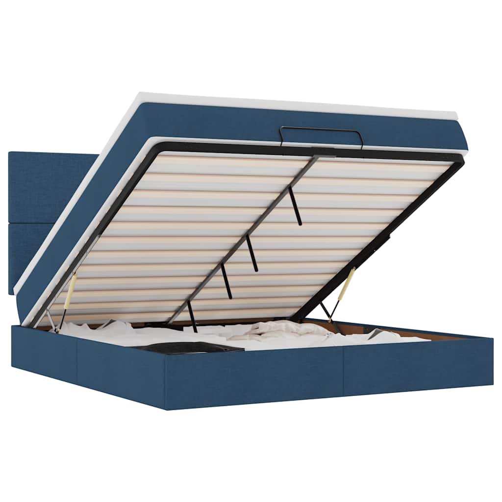 Struttura Letto Pouf con Materasso Blu 180x200cm in Tessuto