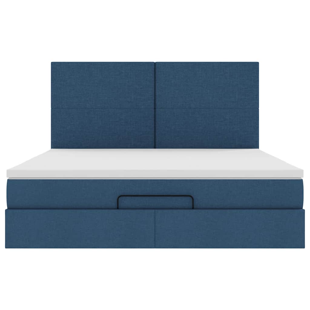 Struttura Letto Pouf con Materasso Blu 180x200cm in Tessuto